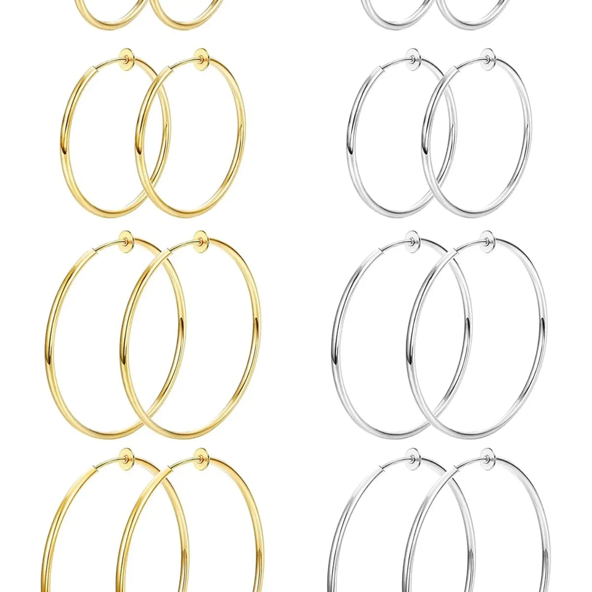 8 Pairs Clip-on Hoop Earrings, Casual Earrings Set, Stainless Steel Clip-on Earrings for Women, Fake Hoops for Non-pierced Ears, Spring Design Trendy Jewelry, Fashionable Jewelry Accessories, Non Piercing Earrings