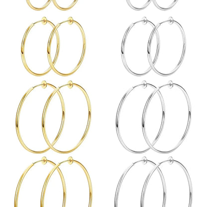 8 Pairs Clip-on Hoop Earrings, Casual Earrings Set, Stainless Steel Clip-on Earrings for Women, Fake Hoops for Non-pierced Ears, Spring Design Trendy Jewelry, Fashionable Jewelry Accessories, Non Piercing Earrings