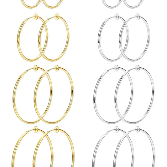 8 Pairs Clip-on Hoop Earrings, Casual Earrings Set, Stainless Steel Clip-on Earrings for Women, Fake Hoops for Non-pierced Ears, Spring Design Trendy Jewelry, Fashionable Jewelry Accessories, Non Piercing Earrings