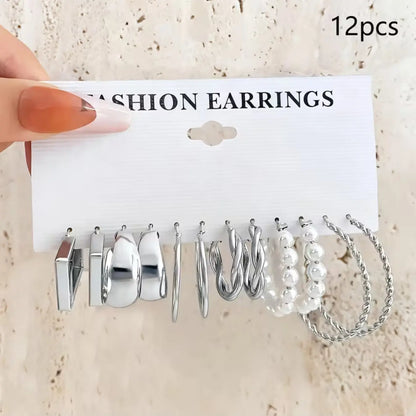 Silver Color Circle Shape Earrings Set 36 Pcs, Unique Design High-End Ear Cuffs for Women, New Year Fashion Trendy Round Earring Accessories, Fashionable Jewelry Accessories, Stylish Jewelry, Earring Hoops