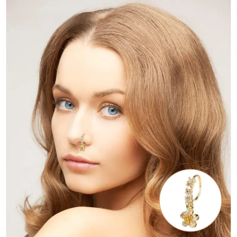 20Pcs 20G Gold Tone Nose Rings Set for Women, Stainless Steel L Shaped Nose Studs & C Shaped Dangle Rings, CZ Butterfly Flower Moon Star Nostril Piercing Jewelry