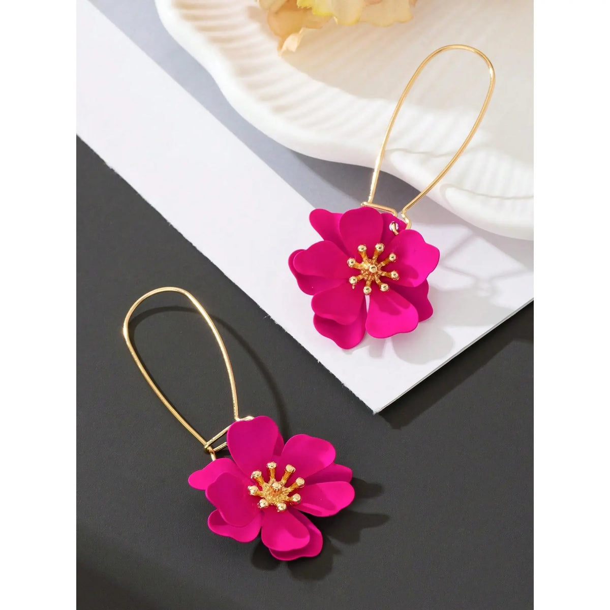 Colorful Floral Drop Earrings for Women, Chic Design in Bright Rose and, Statement Jewelry for Fashion Lovers