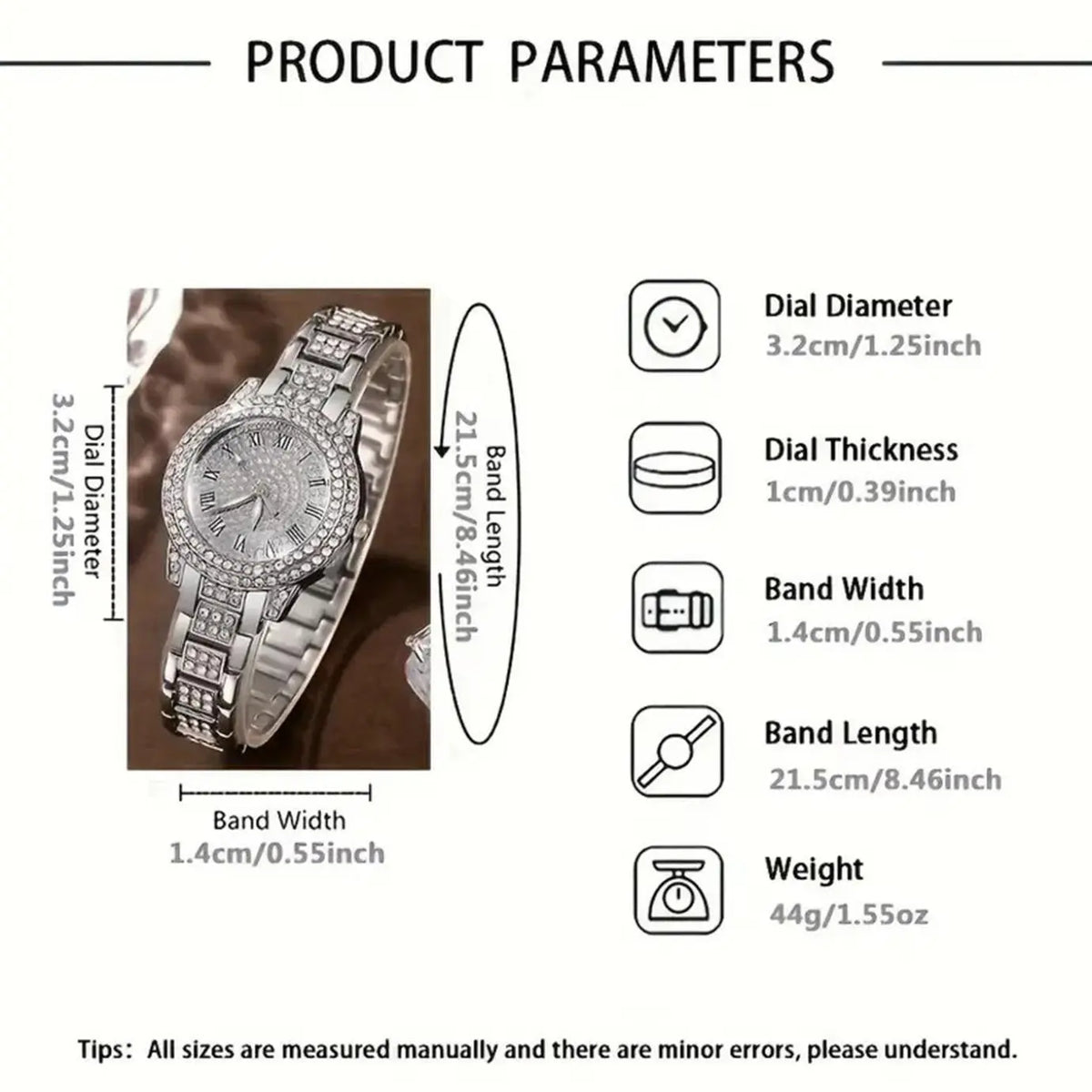 Women's Elegant Fashion Watch & Jewelry Set, Fashion Round Dial Wristwatch & Rhinestone Decorated Ring & Pendant Necklace & Bracelet & Ring, Exquisite Watch Set for Women