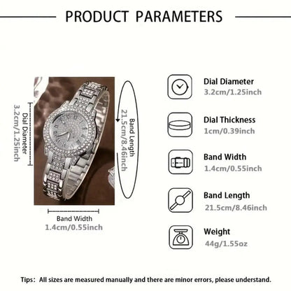 Women's Elegant Fashion Watch & Jewelry Set, Fashion Round Dial Wristwatch & Rhinestone Decorated Ring & Pendant Necklace & Bracelet & Ring, Exquisite Watch Set for Women