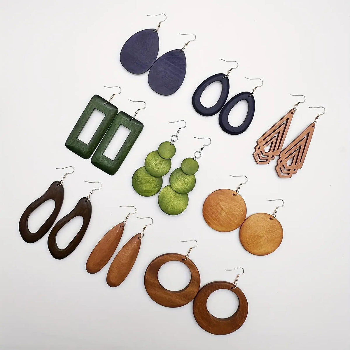 Women's Geometric Wood Earrings, Teardrop/Round/Rectangle Shapes, Boho Style Jewelry, Bohemian Earrings, Vintage Fashion Statement Earrings, Versatile Earrings for Daily Wear, Gift Idea