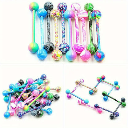 10PCS Colorful Nipple Piercing Jewelry Set Women Vibrant Stainless Steel Ball Barbell Tongue Rings Round Double Balls Barbell Nipple Piercing Body Jewelry Set