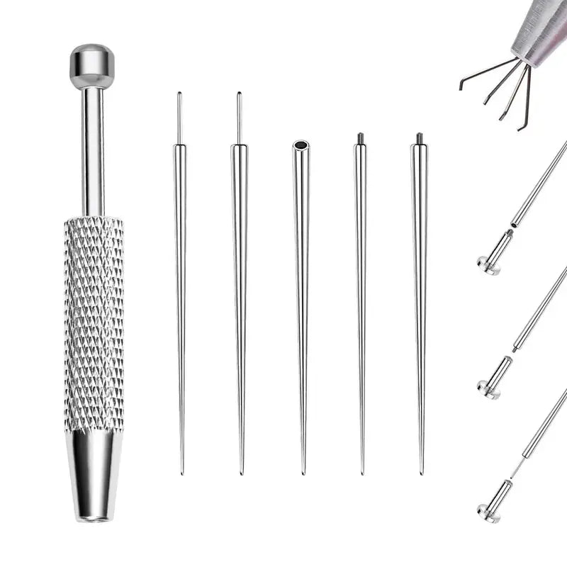 Oufer Push-in Style Quad Prong Bead Ball Holder, Body Jewelry Changer Kit 14/16G/18G/20G  for youer for Nose Piercing, Ear Piercing 6.4cm Stainless Steel Geometric Piercing Grabber Tool for Changing Jewelry, Piercing Tools For Jewelry Chnaging