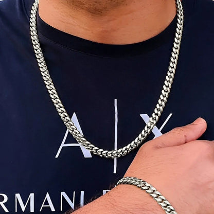 2pcs/Set Men's Minimalist Solid Color Stainless Steel Cuban Link Necklace And Bracelet, Hip-Hop Fashion Jewelry, Fashionable Jewelry Set, Versatile Accessory, Elegant Jewelry, Christmas, Valentine's Day, New Year Holiday Gift