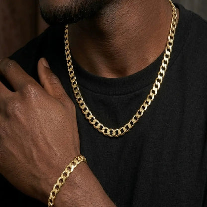 2pcs/Set Men's Minimalist Solid Color Stainless Steel Cuban Link Necklace And Bracelet, Hip-Hop Fashion Jewelry, Fashionable Jewelry Set, Versatile Accessory, Elegant Jewelry, Christmas, Valentine's Day, New Year Holiday Gift