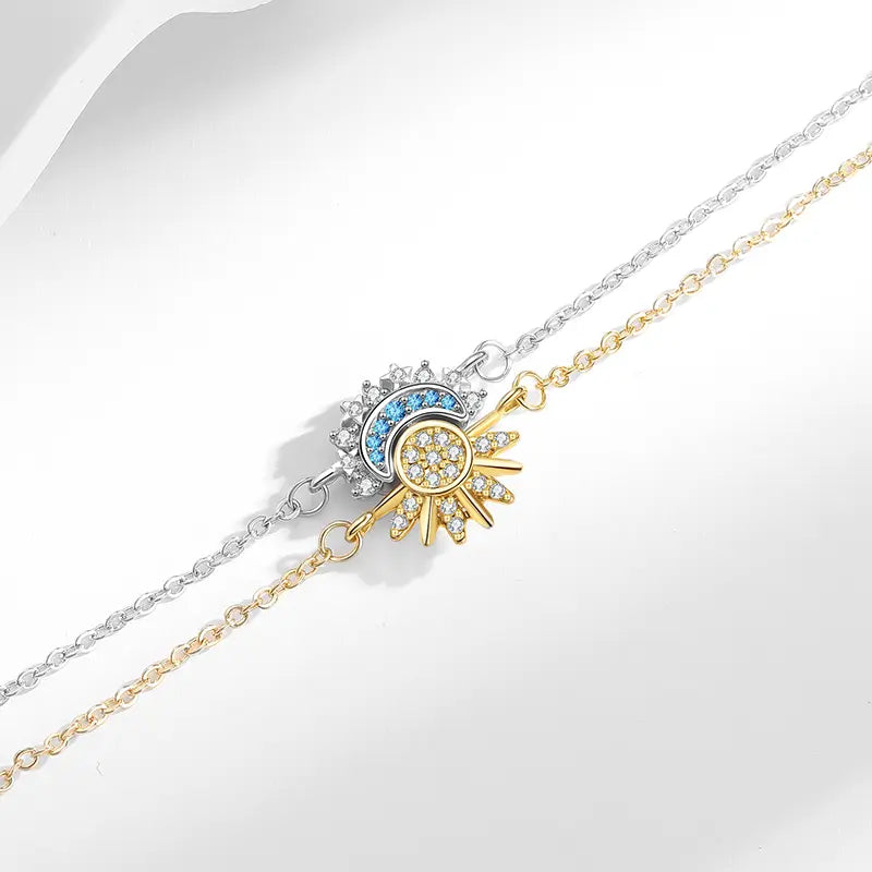 Sun Moon Matching Jewelry Set for Couples Adjustable Matching Sun and Moon Magnetic Necklace Magnetic Bracelet Ring Set Couple Jewelry Gifts for Him and Her, Party, Love & Back to School