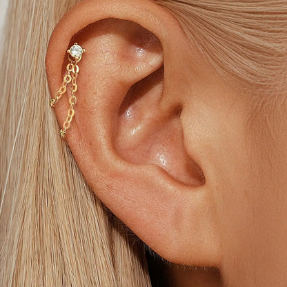 Unisex Stainless Steel Cubic Zirconia Earrings, 20G Push-Back Studs with Double Chain Design, CZ Earrings, Cz Stones Earrings, Fashion Ear Jewelry, Trendy Jewelry Accessories, Sparkling Zirconia, Perfect Gift, Shining Earrings