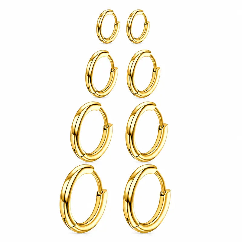 Women's & Men's Accessories 4-Pair Classic 316L Surgical Steel Silver Hypoallergenic Huggie Hoop Earrings, Ideal for Cartilage Piercings & Layering (8mm,10mm,12mm,14mm)