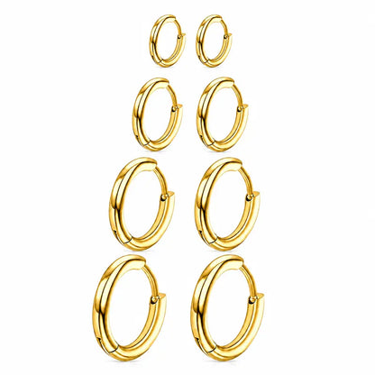 Women's & Men's Accessories 4-Pair Classic 316L Surgical Steel Silver Hypoallergenic Huggie Hoop Earrings, Ideal for Cartilage Piercings & Layering (8mm,10mm,12mm,14mm)