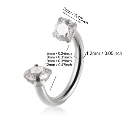 2pcs Horse Shoe Nose Rings/Studs 16G Internal Threaded Stainless Steel Alloy CZ Nose Rings, Body Piercing Jewelry, Includes Piercing Tool, Suitable For Lip, Eyebrow, Ear Cartilage, Earlobe, Nose Piercing