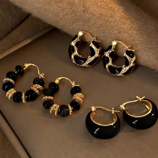 Women's Elegant Geometric Hoop Earrings Set, Drop Oil Design, All-season Fashion Jewelry for Daily Wear & Gifts, High Quality Earrings, Classic Style Earrings, Hoop Earring Sets