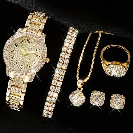 Women's Elegant Fashion Watch & Jewelry Set, Fashion Watch & Jewelry Set for Party, Daily Clothing Decor, Trendy All-match & Exquisite Jewelry for Birthday Gift, Bracelet Watch Set, Fashionable Jewelry Set