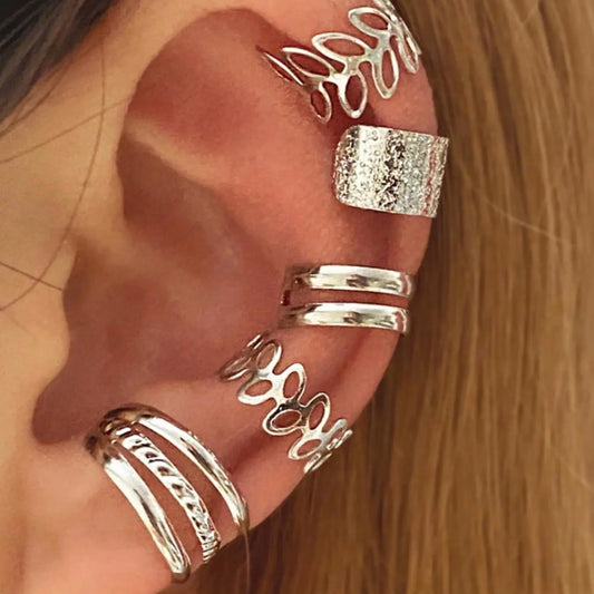Leaf & Texture Metal Design Cuff Earrings Set, Ear Cuffs Non Piercing, Fashionable Fake Earrings for Women & Girls, Trendy All-match & Exquisite Jewelry for Birthday Gift, Earrings for Women, Fashionable Jewelry Accessories