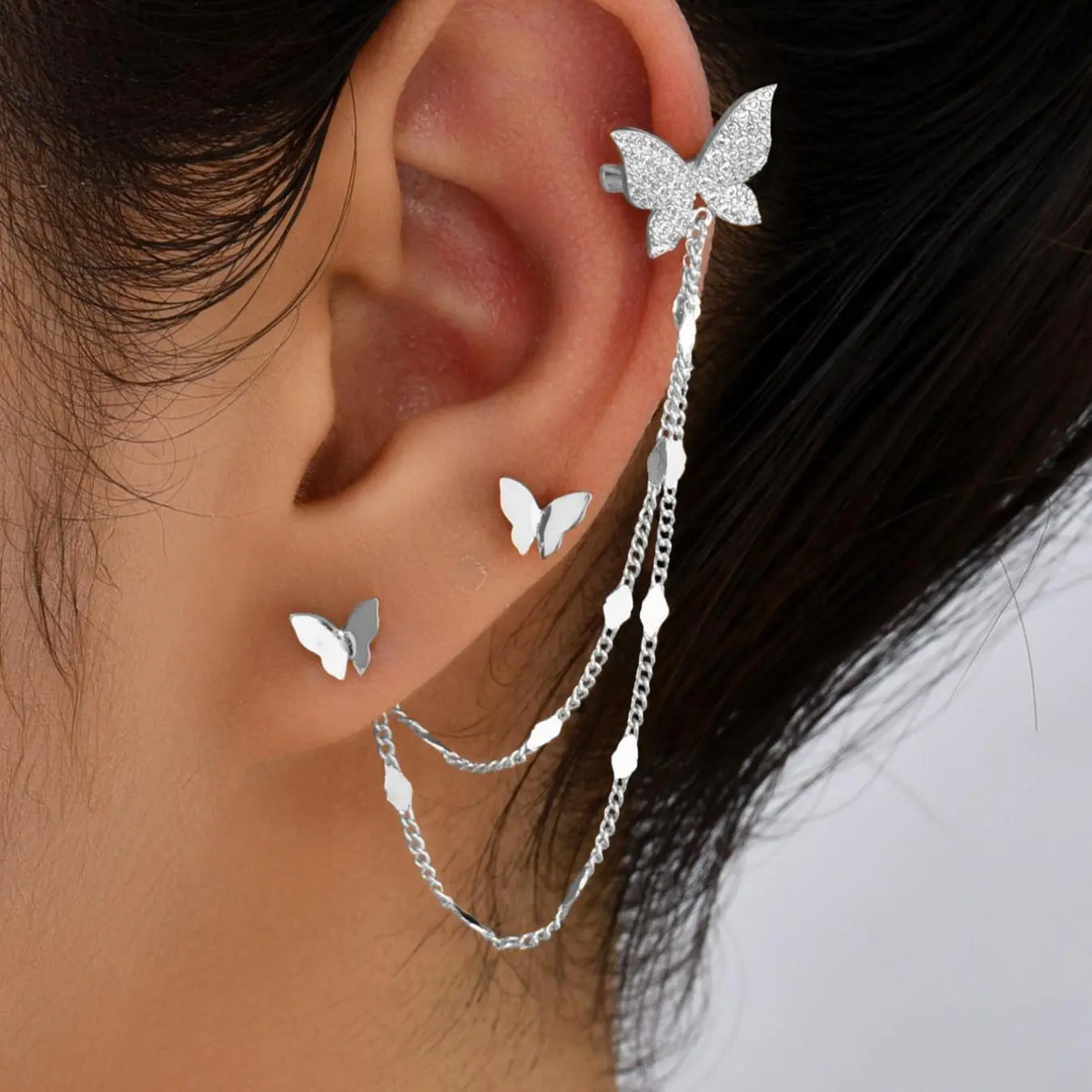 Fashion Tassel Design Dangle Earrings, Butterfly Design Stud Earrings, Casual Jewelry for Women