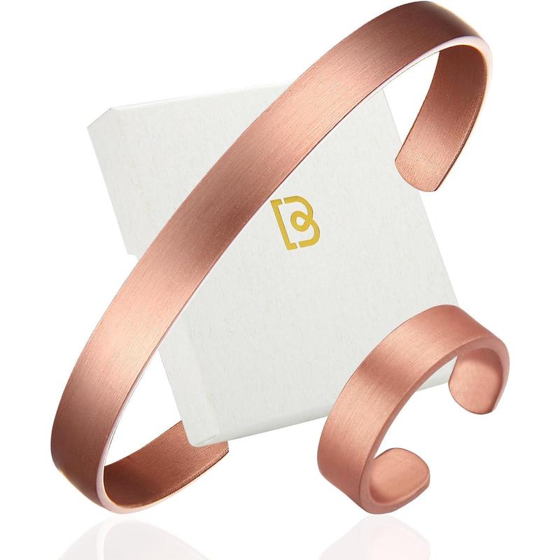 Pure Copper Bracelet & Ring for Women Men, 99.99% Solid  Copper Cuff Bangle, Adjustable   with  Box