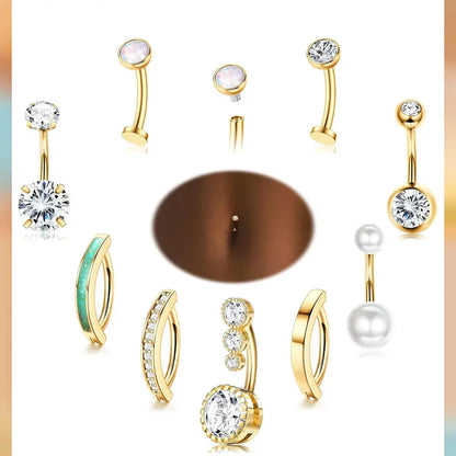 LOLIAS Women's Silver/14 Karat Gold Plated Surgical Stainless Steel CZ Clicker Belly Button Rings Pack for Navel Piercings