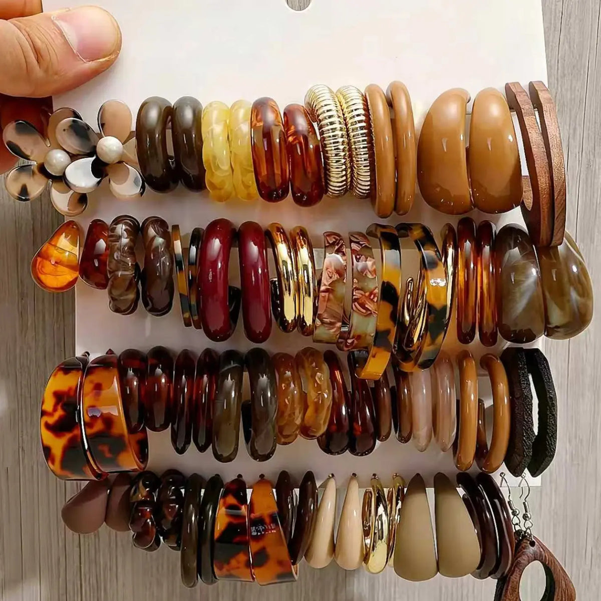 37 Pairs Fashionable Maillard Color Exaggerated Artistic Earrings, Unique Acrylic Resin C-Shaped Dangle Earring Set, Stylish Jewelry Collection