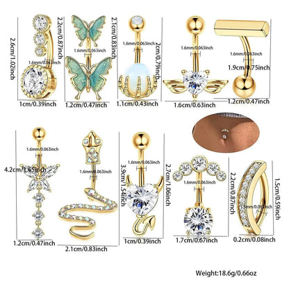 Women's Spring Rhinestone Butterfly & Snake Shape Belly Ring As Gift, Body Piercing Body Jewelry Set, Navel Piercing Jewelry, Maximalist Jewelry, Classic Belly Button Rings Accessories for Daily Wear Back To School, Body Jewellery