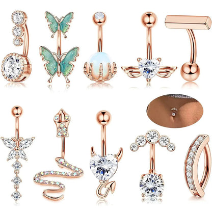 Women's Spring Rhinestone Butterfly & Snake Shape Belly Ring As Gift, Body Piercing Body Jewelry Set, Navel Piercing Jewelry, Maximalist Jewelry, Classic Belly Button Rings Accessories for Daily Wear Back To School, Body Jewellery