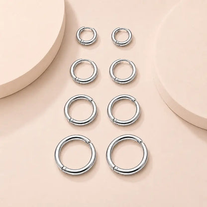 Women's & Men's Accessories 4-Pair Classic 316L Surgical Steel Silver Hypoallergenic Huggie Hoop Earrings, Ideal for Cartilage Piercings & Layering (8mm,10mm,12mm,14mm)