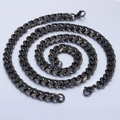 Mens Jewelry Sets Stainless Steel Black Color Curb Link Necklace Bracelet Jewelry Sets for Men Women Gifts 3/5/7/9/11mm