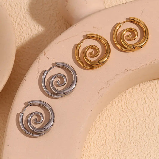 Oufer Spiral 316L Stainless Steel Faux Stretched Clicker 2PCS Earrings Set - Non-Tarnish, Casual, Alt Fashion Earrings for Women