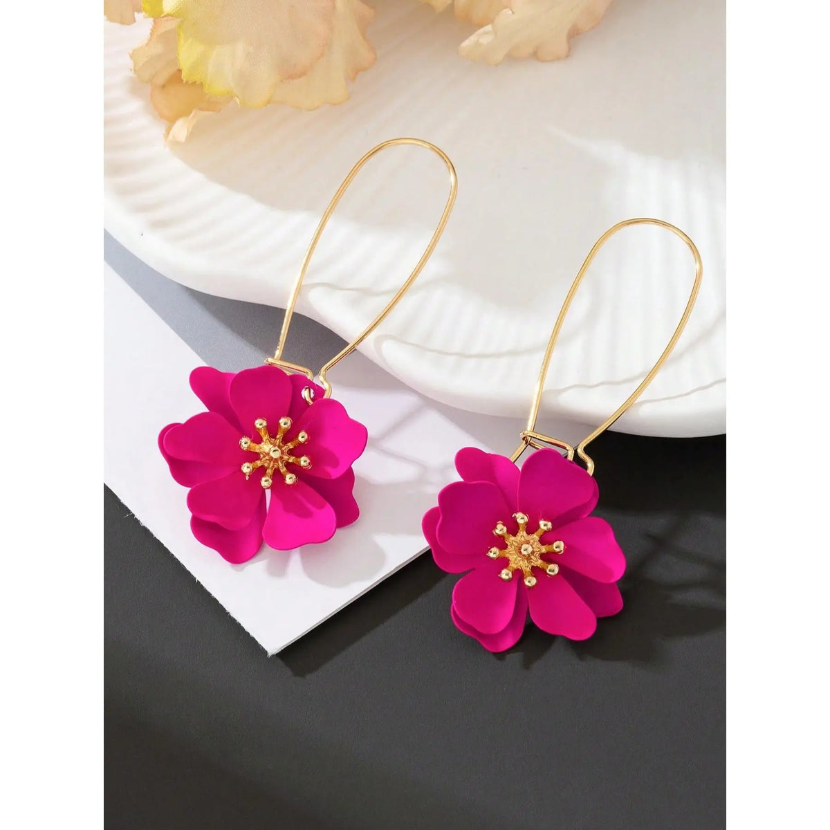 Colorful Floral Drop Earrings for Women, Chic Design in Bright Rose and, Statement Jewelry for Fashion Lovers