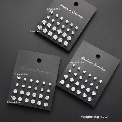 Zircon Heart and Square Stud Earring Set, Sparkling Zircon, Unisex Jewelry Gift for Men and Women, Ideal for Christmas, Halloween and Valentine's Day, Artificial Zircon Earrings, Earrings Studs, Stud Earring Pack