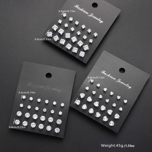 Zircon Heart and Square Stud Earring Set, Sparkling Zircon, Unisex Jewelry Gift for Men and Women, Ideal for Christmas, Halloween and Valentine's Day, Artificial Zircon Earrings, Earrings Studs, Stud Earring Pack