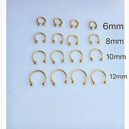 16g gold color horseshoe, hoop ring, tragus helix cartilage conch daith lip septum ball end