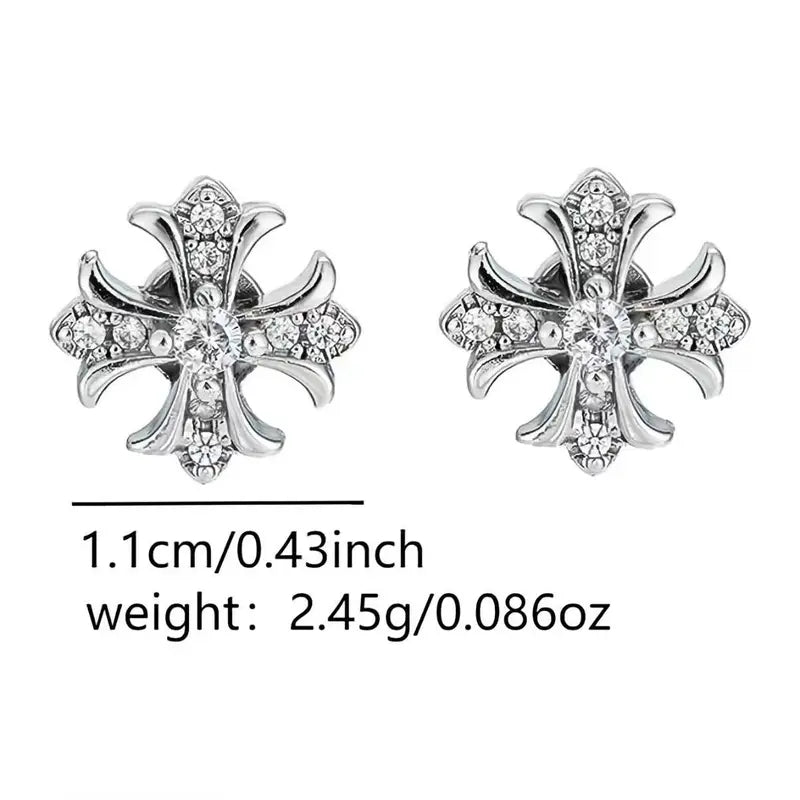 Unisex Gothic Studded Cross 1 Pair Earrings - Vintage Punk Alloy Rhinestone Emo Jewelry, Lightweight Dark Style Casual Shining Streetwear Studs, Women's Party & Daily Accessories