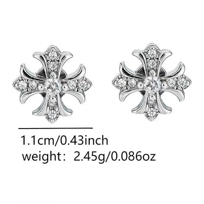 Unisex Gothic Studded Cross 1 Pair Earrings - Vintage Punk Alloy Rhinestone Emo Jewelry, Lightweight Dark Style Casual Shining Streetwear Studs, Women's Party & Daily Accessories