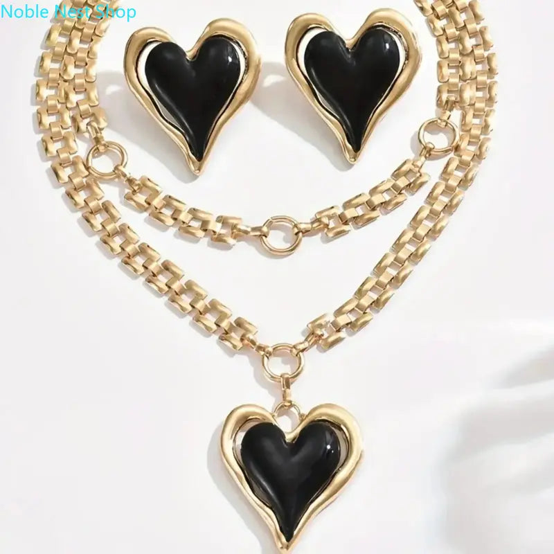 Women's Multi-Layer Heart Fashionable Jewelry Set - Necklaces Set with Heart Pendant, Layered Elegance Earrings for Daily Casual, Party, Mother’s Day Gifting, Chains Set