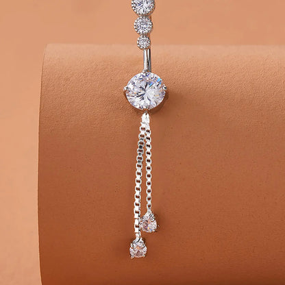 Women's Geometric Rhinestone Belly Ring, Belly Button Rings, Copper Chain Material, All-Season Wear, Plain Design, Casual Style Jewelry Accessory, Wearable Jewelry, Belly Button Jewelry