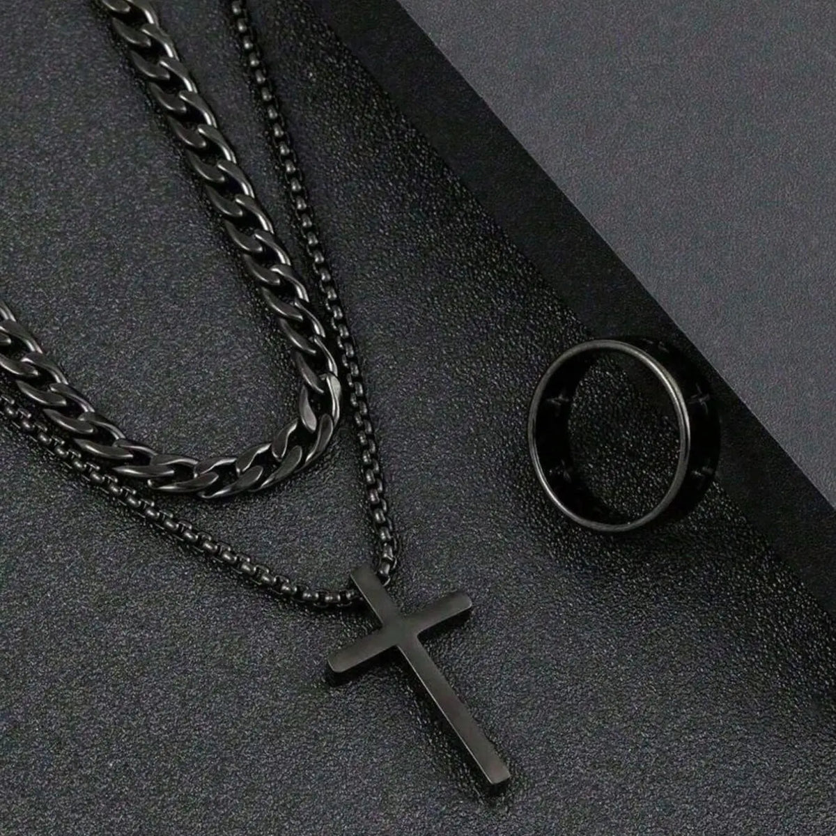 3pcs Teen Fashion Multi-Functional Stainless Steel Jewelry Accessories Set, Trendy Jewelry Set, Cross Necklace Bracelet Ring, Perfect Gift, Jewellery Gift Set, Jewelry for Teens