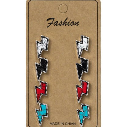 Boho Style Rhinestone Decor Lightning Shaped Stud Earrings, Bohemian Earrings, Fashionable Turquoise Texture  Earrings for Women & Men, Trendy Exquisite Jewelry for Birthday Gift