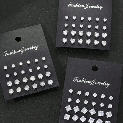 Zircon Heart and Square Stud Earring Set, Sparkling Zircon, Unisex Jewelry Gift for Men and Women, Ideal for Christmas, Halloween and Valentine's Day, Artificial Zircon Earrings, Earrings Studs, Stud Earring Pack