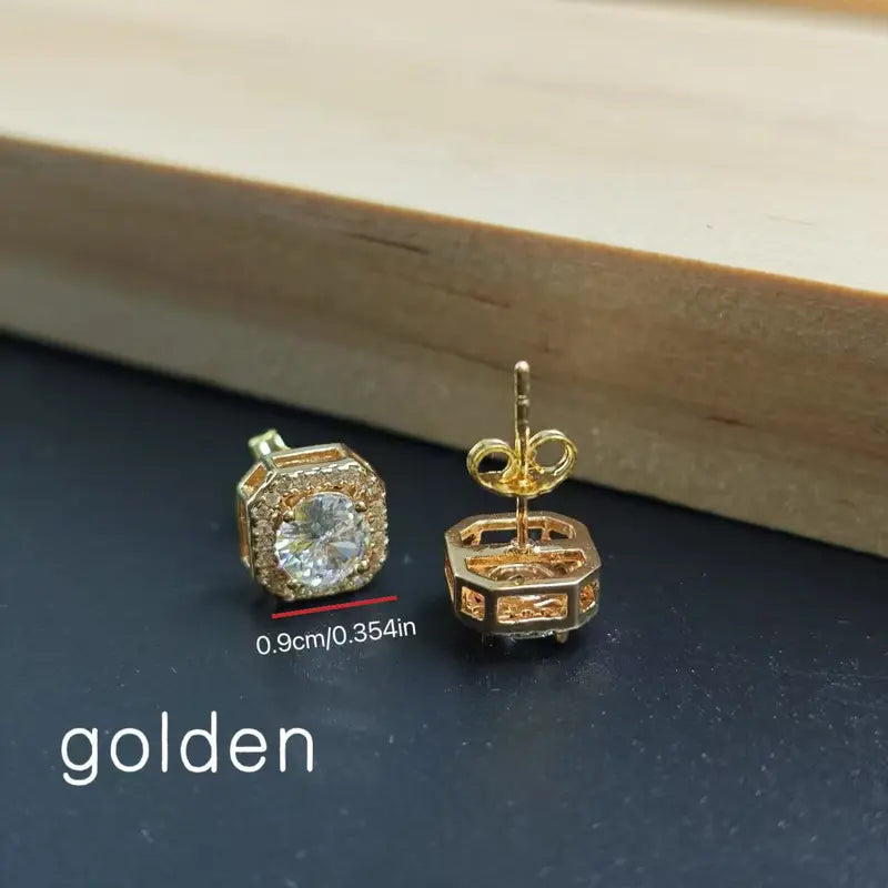 Women's Bling Sparkle Shine Ear Studs - Retro Look Round Zircon Starburst Rhinestone Jewelry, Unisex Fit Cool Costume Accessories, Holiday Gift Ready