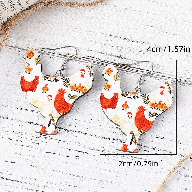 9pairs/set Earring jewelry, Vintage Retro Western Farm Cute Flower Boots Hen Chicken Charm Pendant Earrings, Women's Wooden Double-sided Earrings, Pastoral Earrings Jewelry Gift