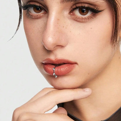 Gothic Stainless Steel Fake Lip Ring, Vampire Tooth Design, Plain Pattern, Unisex Costume Jewelry, Mouth Jewelry for Cosplay, Halloween and Parties, Suitable for All Seasons