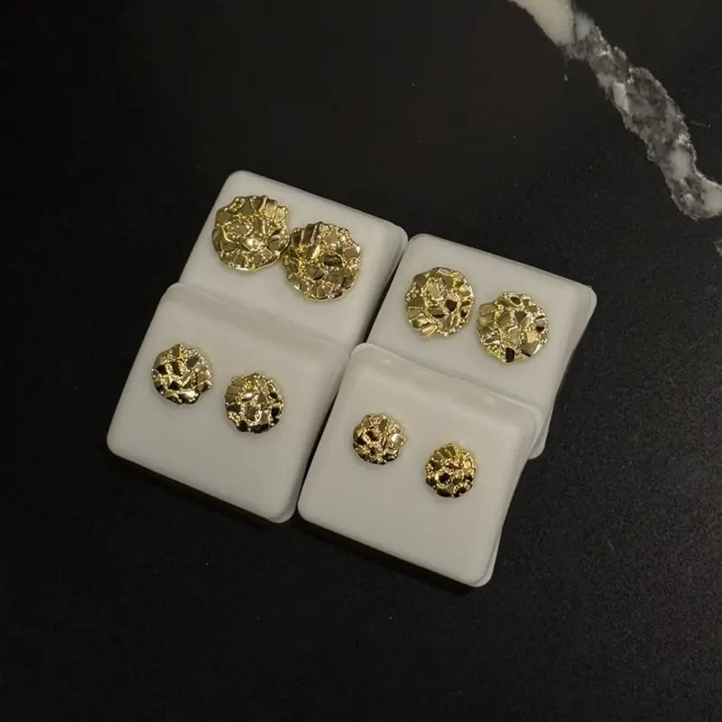 Gold nugget round earrings non tarnish