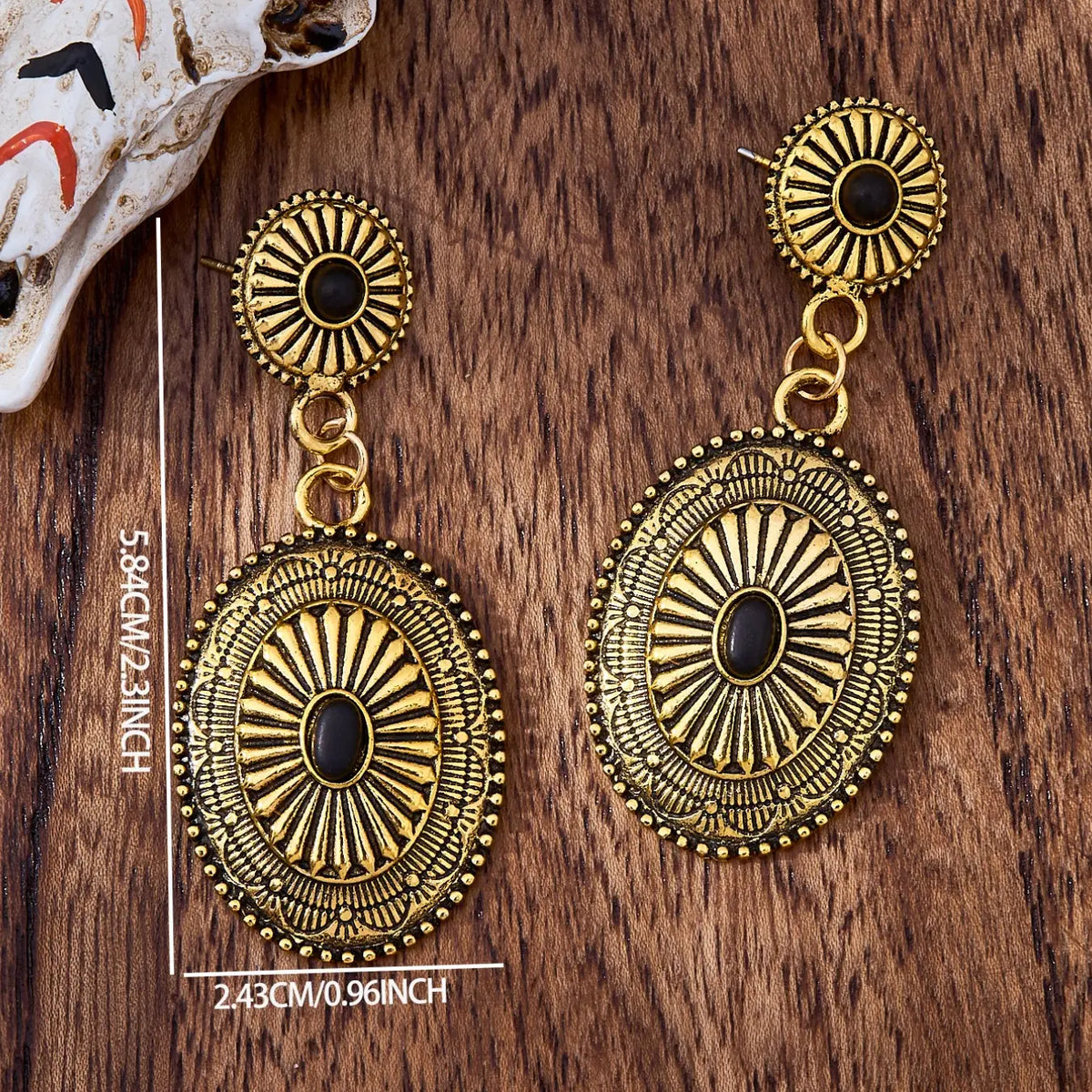 Vintage Western Inspired Stylish Jewelry Cowboy Style Totem Design Carved Geometric Shape Ethnic for Women, Good Earrings, High-Quality Versatile Bohemian Turquoise Jewelry