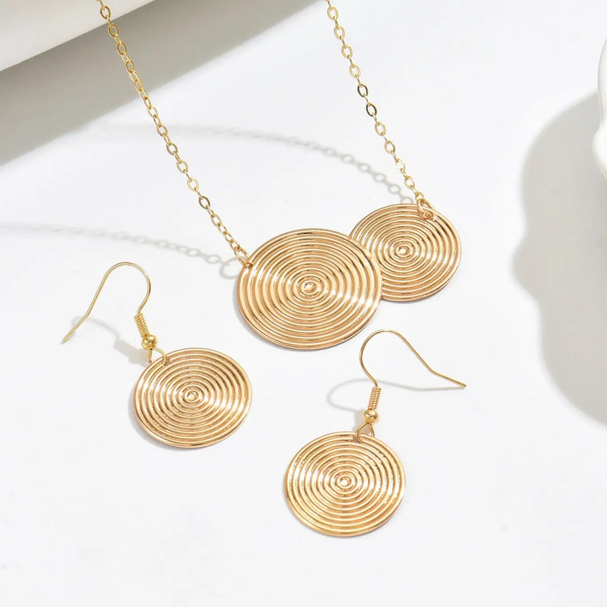 Women's Fashion Fingerprint Ear Ring Necklace Set, Golden Spiral Texture Round Pendant Jewelry, Daily Wear & Holiday Gift, Elegant Jewelry Set, Matching Jewelry Set, Fashionable Jewelry Set, Jewellery Gift Set