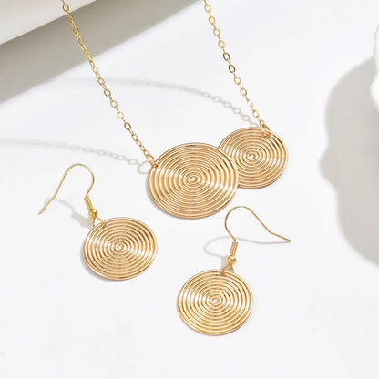 Women's Fashion Fingerprint Ear Ring Necklace Set, Golden Spiral Texture Round Pendant Jewelry, Daily Wear & Holiday Gift, Elegant Jewelry Set, Matching Jewelry Set, Fashionable Jewelry Set, Jewellery Gift Set