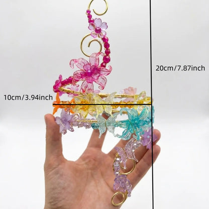 Rainbow Gradient Transparent Flower Butterfly Arm Bracelet, Colorful Beaded Spiral No-Piercing Upper Arm Ring, Beach Festival Body Jewelry, Bead Bracelets, Boho Jewelry