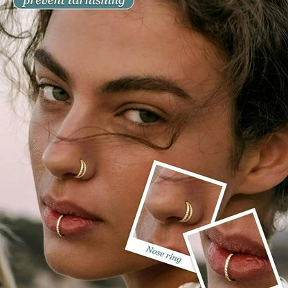 4PCS 18G Nose Rings Hoops Nose Jewelry, Surgical Steel Earrings Tragus Septum Piercing CZ Clicker Ring, Hinged Segment Conch Lip Cartilage Double Hoops 8mm 10mm for Women Men
